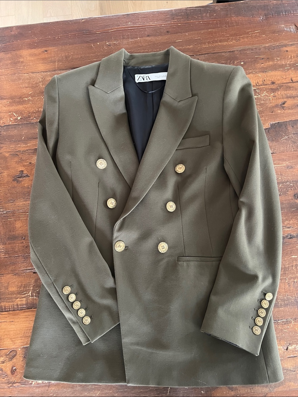 Zara Olive Green Double-Breasted Blazer with Gold Buttons - Picture 2 of 6